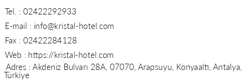 Kristal Beach Hotel telefon numaralar, faks, e-mail, posta adresi ve iletiim bilgileri